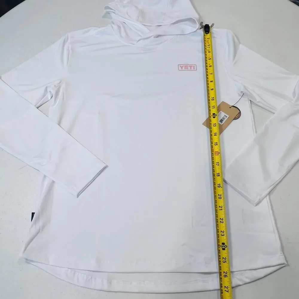 Yeti Hooded Long Sleeve Sunshirt Womens White Pink Logo Large NWT - Picture 3 of 6